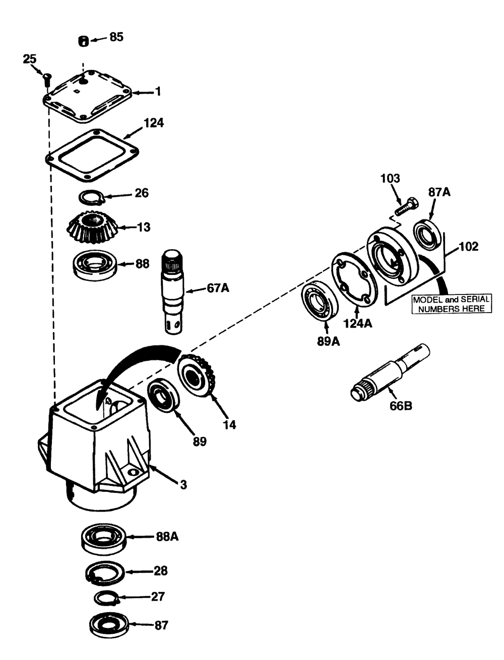 Gear Box Assembly, Right Angle Diagram and Parts List for 291 190100 Cub Cadet Lawn Tractor